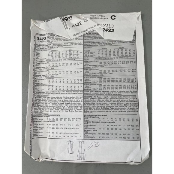 McCalls 2422 Sewing Pattern Size 7/8/10 Childrens Dress Lined Bolero Jacket CUT - Picture 3 of 6